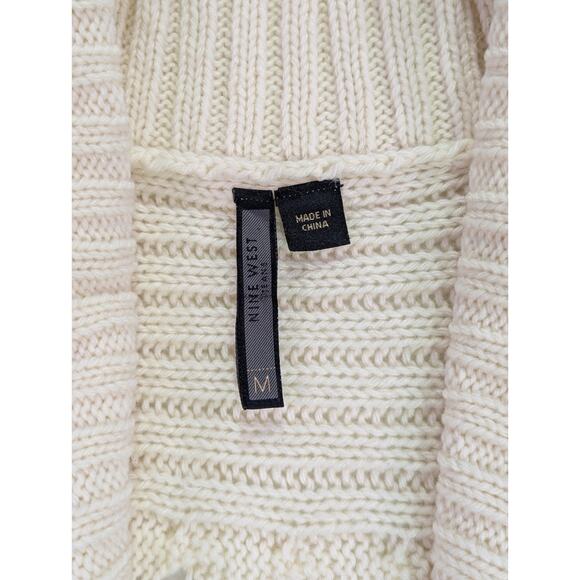 Ivory Bat Wing Cable Knit Cardigan w/Hidden Metal Snaps Size Medium by Nine West - Picture 2 of 11